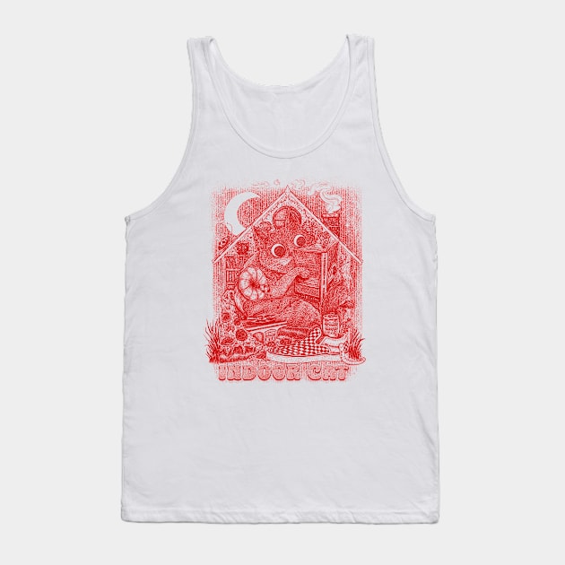 Indoor Cat Red Illustration Introvert Cartoon Tank Top by DIKittyPants